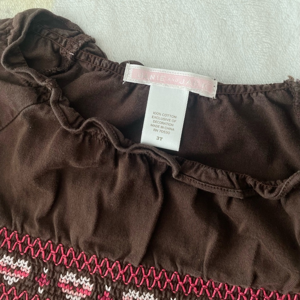 Janie and Jack Girls Fall Brown Long Sleeve Shirt Hearts - Picture 3 of 3